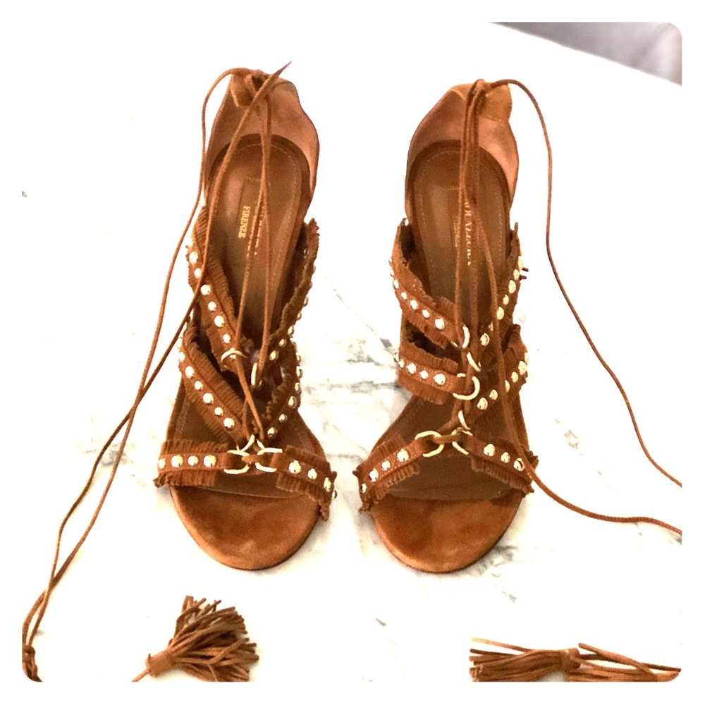 Aquazzura 38 Tulum Fringed Suede Sandal